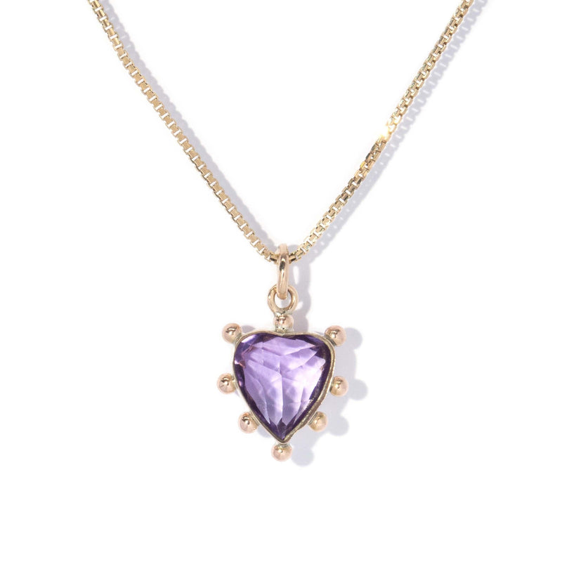 Antique Edwardian Amethyst Heart Pendant & Chain 9 Carat Gold