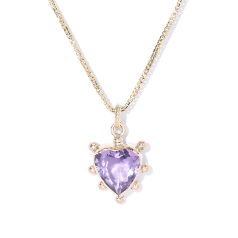Antique Edwardian Amethyst Heart Pendant & Chain 9 Carat Gold