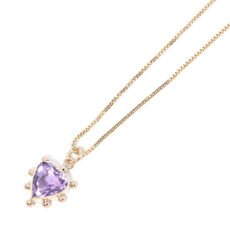 Antique Edwardian Amethyst Heart Pendant & Chain 9 Carat Gold
