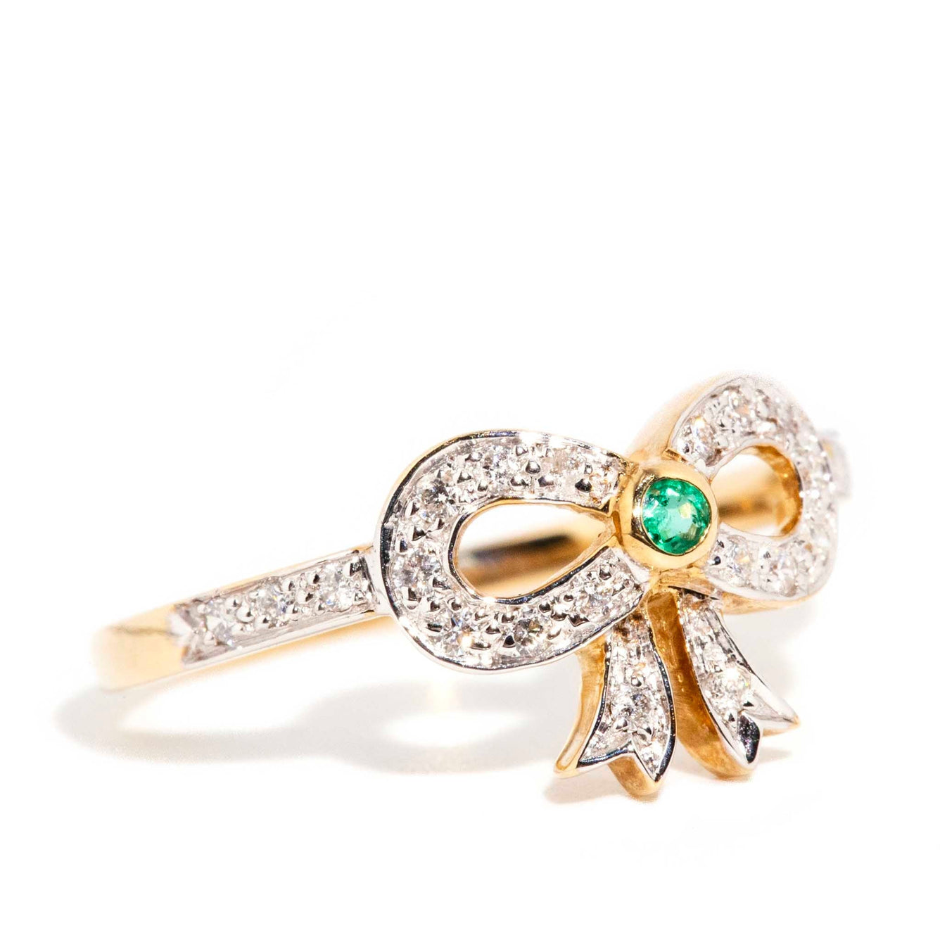 Audrey Emerald & Diamond Bow Ring 9 Carat Gold* DRAFT Rings Imperial Jewellery 