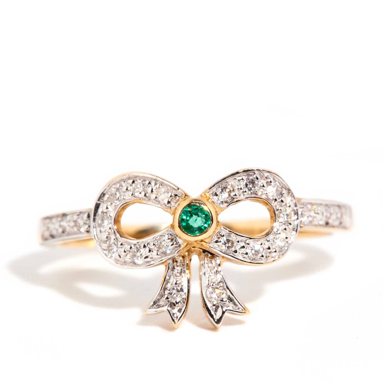 Audrey Emerald & Diamond Bow Ring 9 Carat Gold* DRAFT Rings Imperial Jewellery Imperial Jewellery - Hamilton 