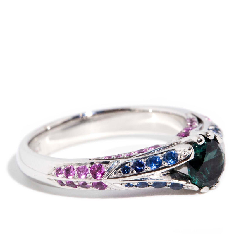 Aurelia 1990s Teal Sapphire Ring 18ct White Gold Rings Imperial Jewellery 