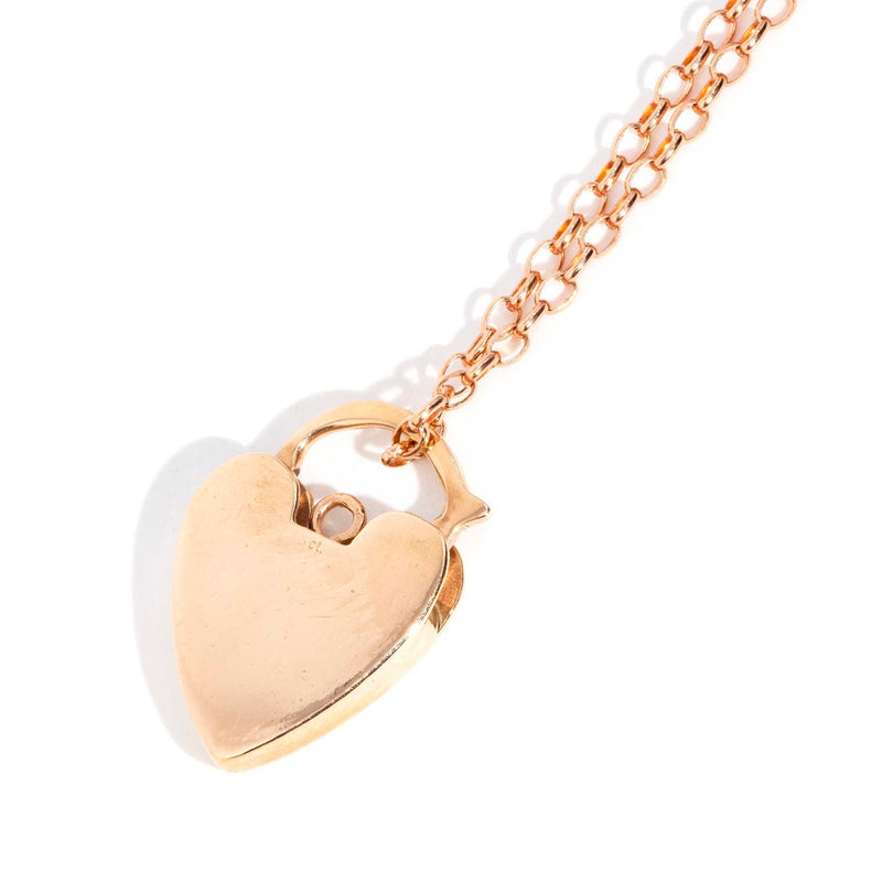 Austin 1960s Heart Padlock & Chain 9ct Rose Gold Pendants/Necklaces Imperial Jewellery 