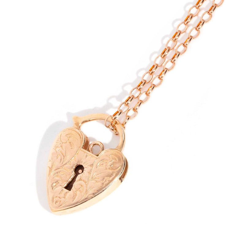 Austin 1960s Heart Padlock & Chain 9ct Rose Gold Pendants/Necklaces Imperial Jewellery 