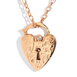 Austin 1960s Heart Padlock & Chain 9ct Rose Gold Pendants/Necklaces Imperial Jewellery Imperial Jewellery - Hamilton 