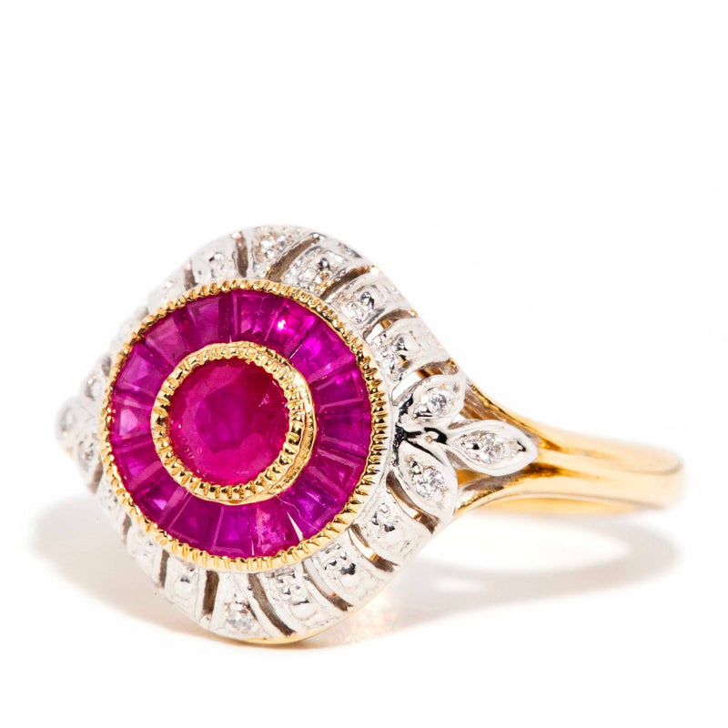 Contemporary Bright Red Ruby Diamond Ring 9 Carat Yellow Gold
