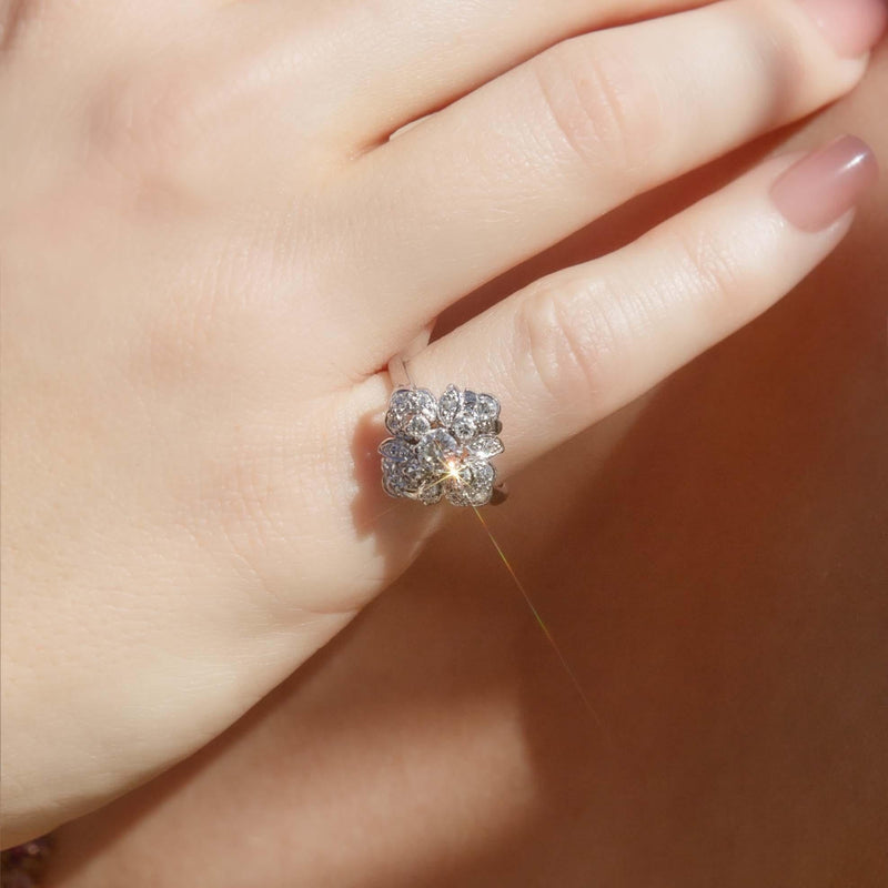 Vintage Circa 1950s Diamond Cluster Ring 14 Carat White Gold