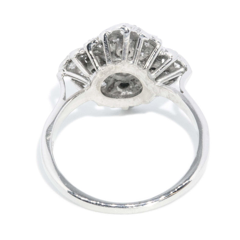 Vintage Circa 1950s Diamond Cluster Ring 14 Carat White Gold