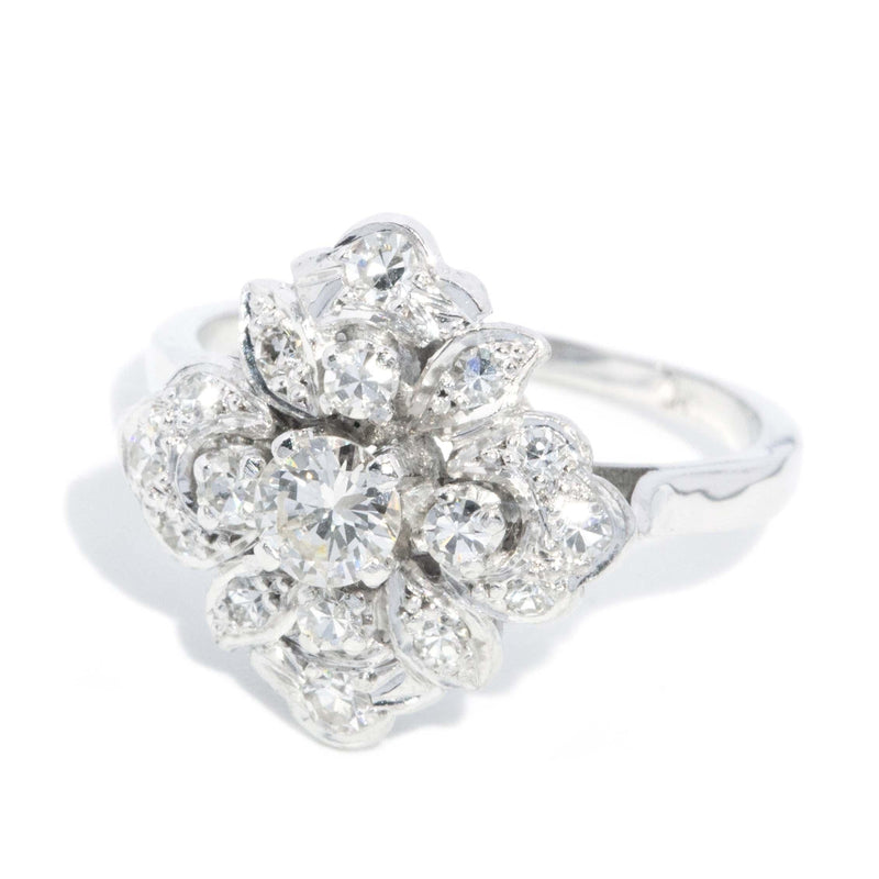 Vintage Circa 1950s Diamond Cluster Ring 14 Carat White Gold