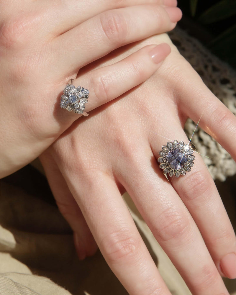 Vintage Circa 1950s Diamond Cluster Ring 14 Carat White Gold