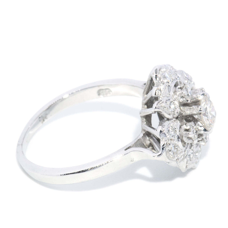 Vintage Circa 1950s Diamond Cluster Ring 14 Carat White Gold