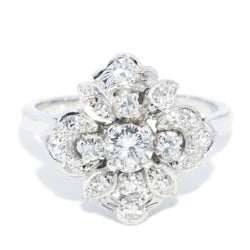 Vintage Circa 1950s Diamond Cluster Ring 14 Carat White Gold