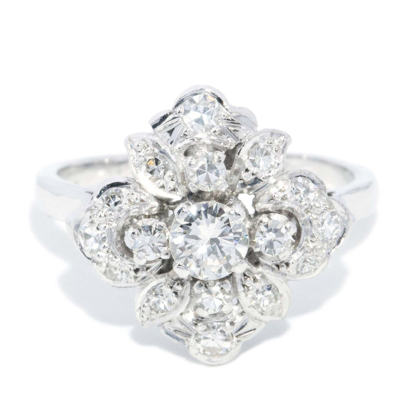 Vintage Circa 1950s Diamond Cluster Ring 14 Carat White Gold