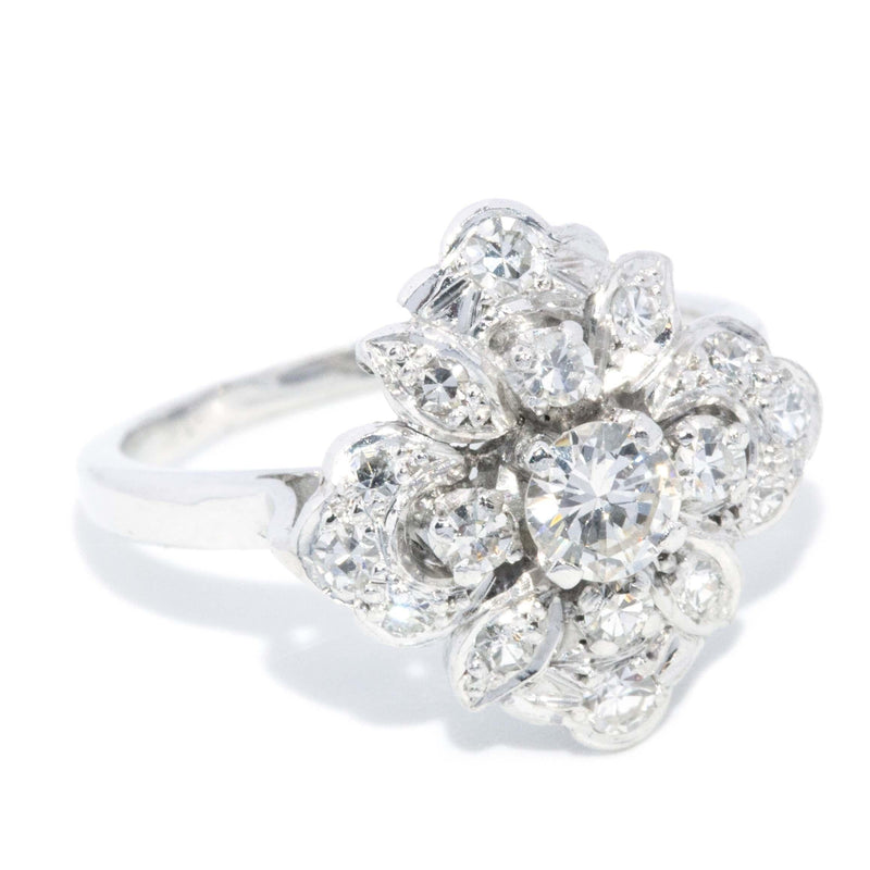 Vintage Circa 1950s Diamond Cluster Ring 14 Carat White Gold