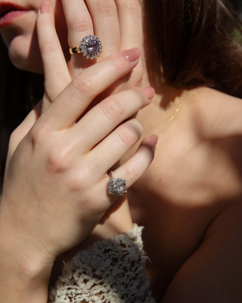 Vintage Circa 1950s Diamond Cluster Ring 14 Carat White Gold