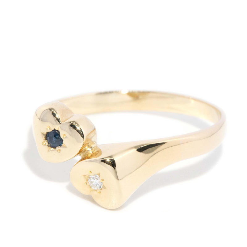 Vintage Circa 1980s Toi Et Moi Sapphire & Diamond Ring 14 Carat Gold