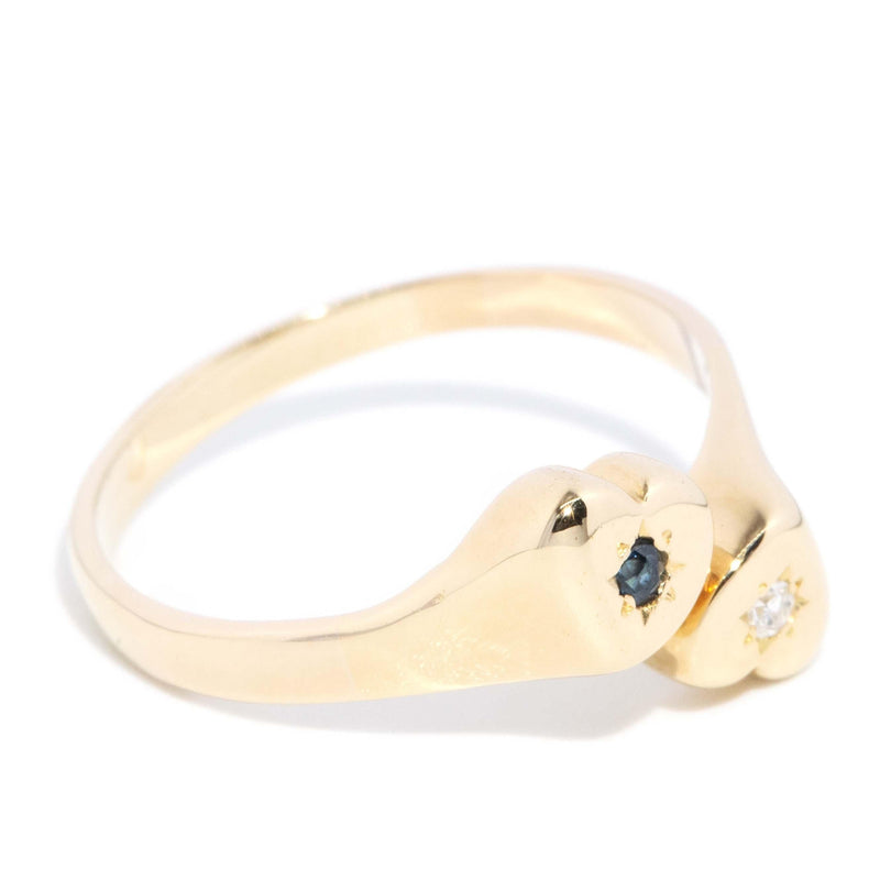 Vintage Circa 1980s Toi Et Moi Sapphire & Diamond Ring 14 Carat Gold