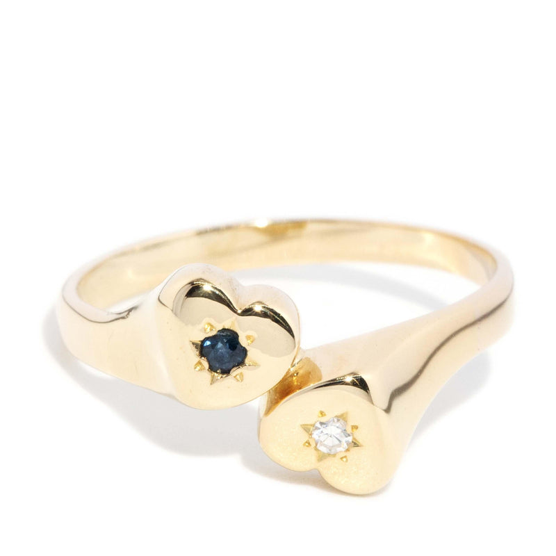 Vintage Circa 1980s Toi Et Moi Sapphire & Diamond Ring 14 Carat Gold