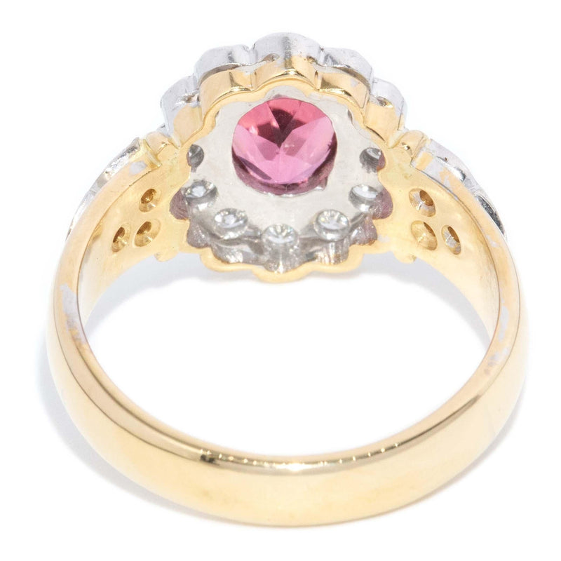 Contemporary Pink Tourmaline & Diamond Cluster Ring 18 Carat Gold