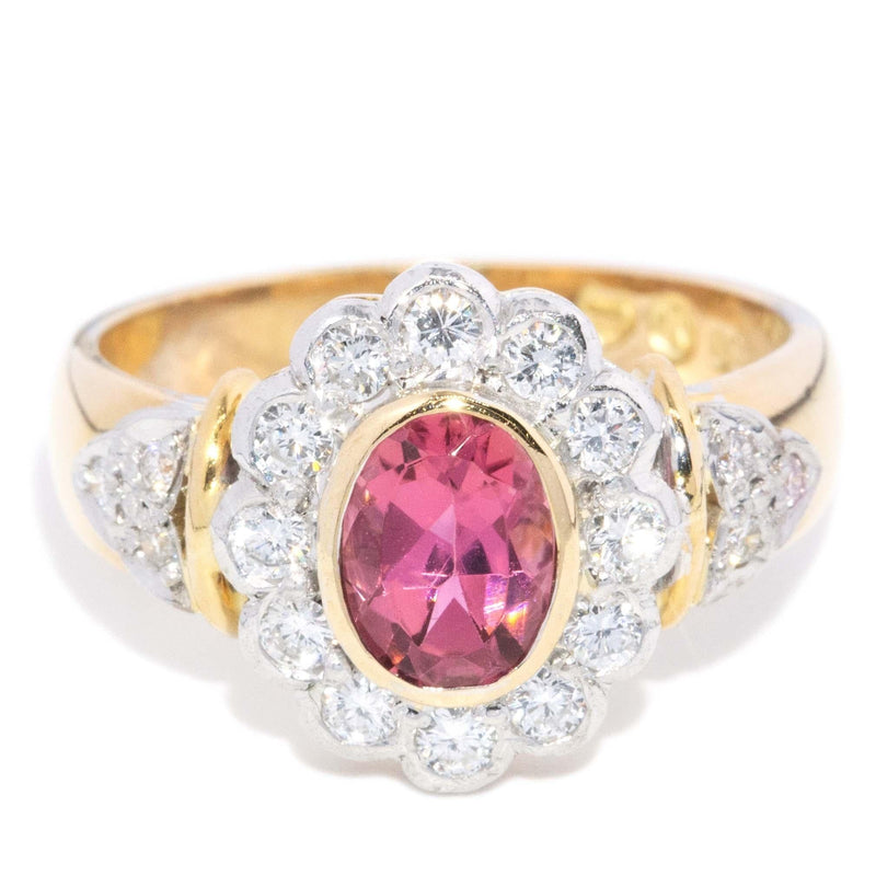 Contemporary Pink Tourmaline & Diamond Cluster Ring 18 Carat Gold