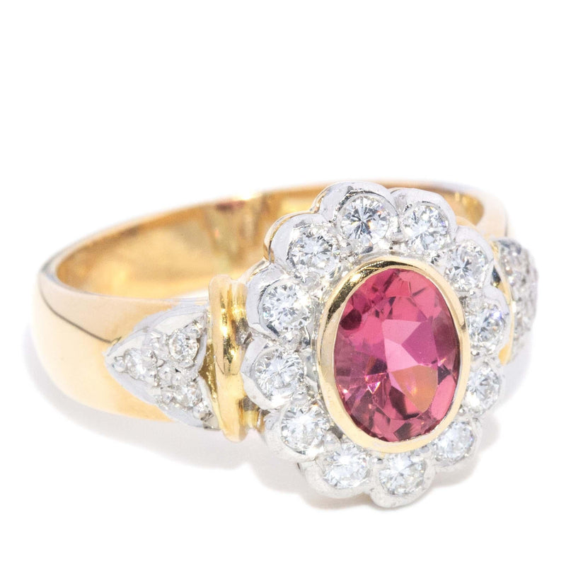 Contemporary Pink Tourmaline & Diamond Cluster Ring 18 Carat Gold