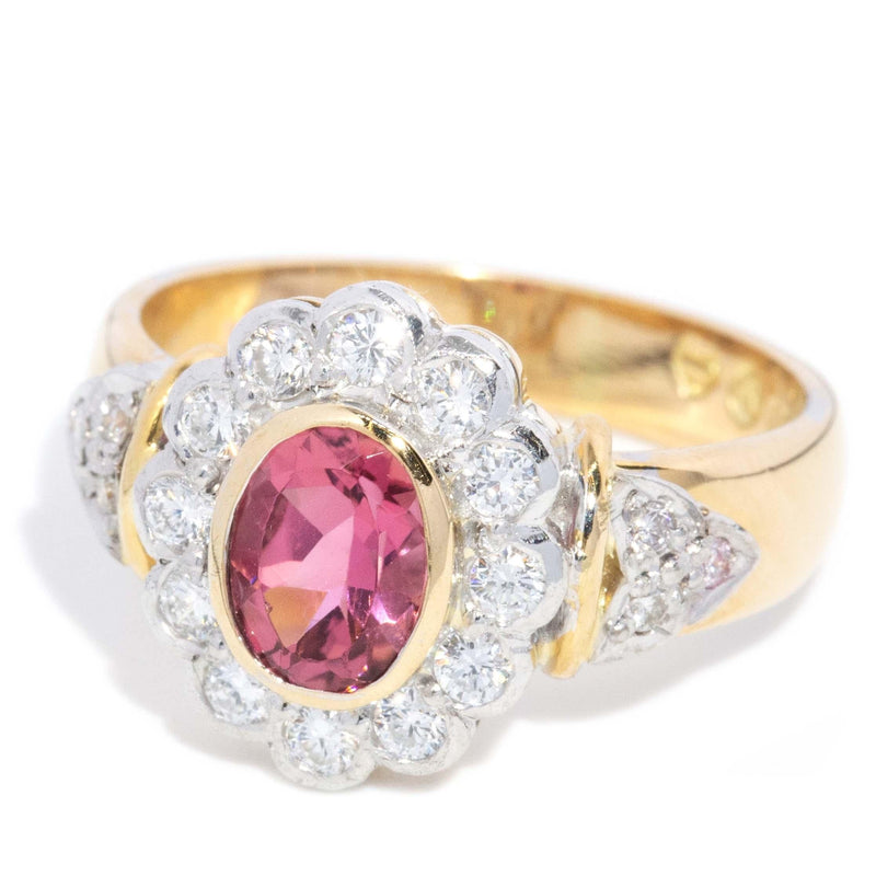 Contemporary Pink Tourmaline & Diamond Cluster Ring 18 Carat Gold