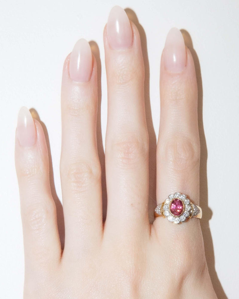 Contemporary Pink Tourmaline & Diamond Cluster Ring 18 Carat Gold