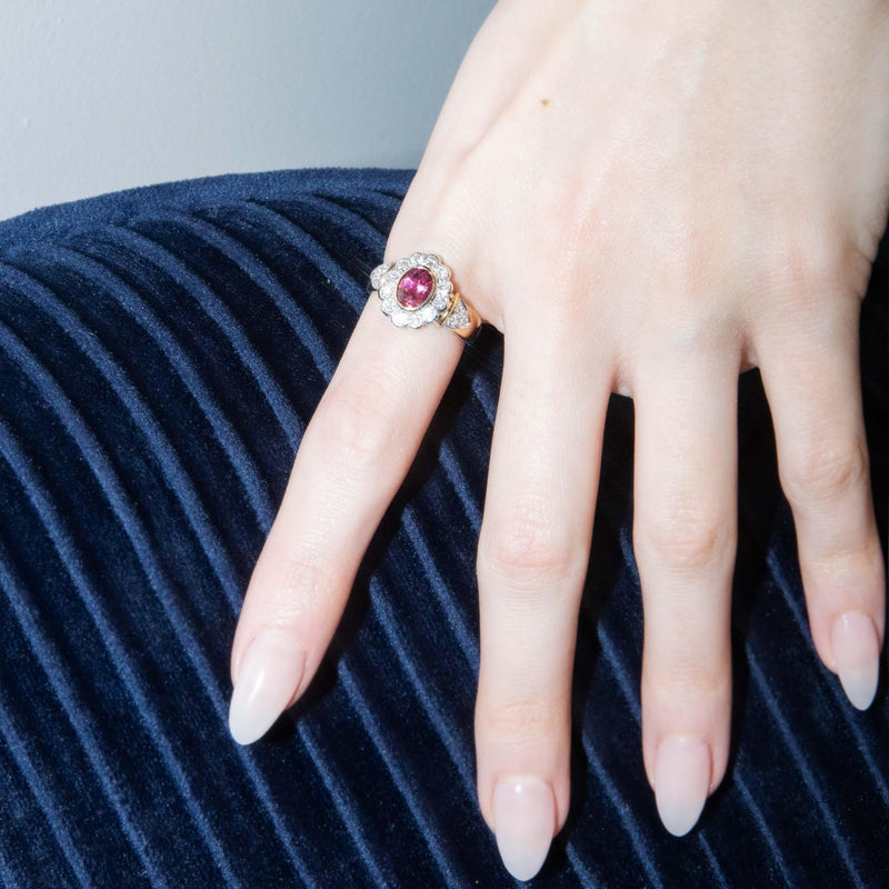 Contemporary Pink Tourmaline & Diamond Cluster Ring 18 Carat Gold