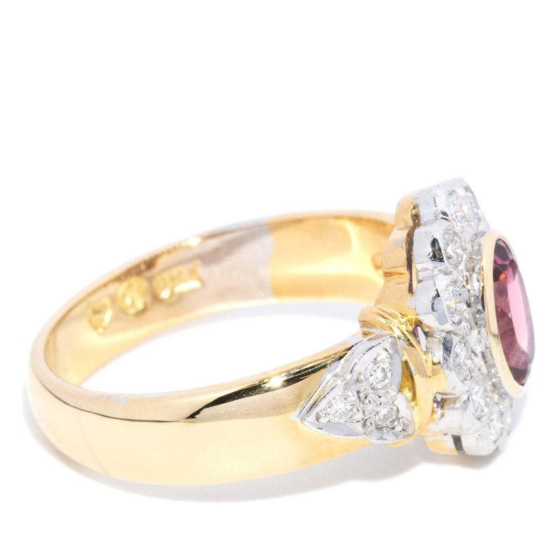 Contemporary Pink Tourmaline & Diamond Cluster Ring 18 Carat Gold