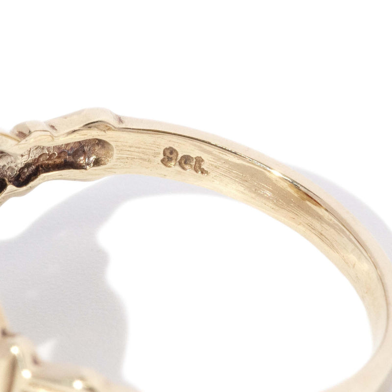 Vintage Circa 1990s Garnet Heart Claddagh Ring 9 Carat Gold