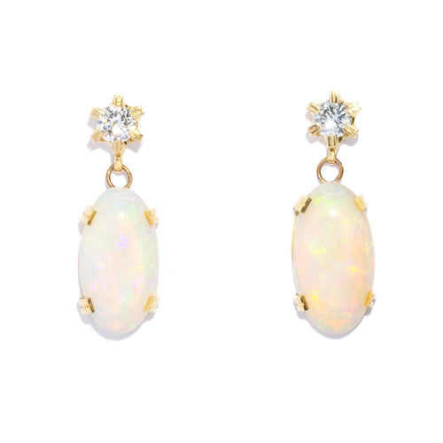 Azalea White Opal & Diamond Drop Earrings 18K Yellow Gold
