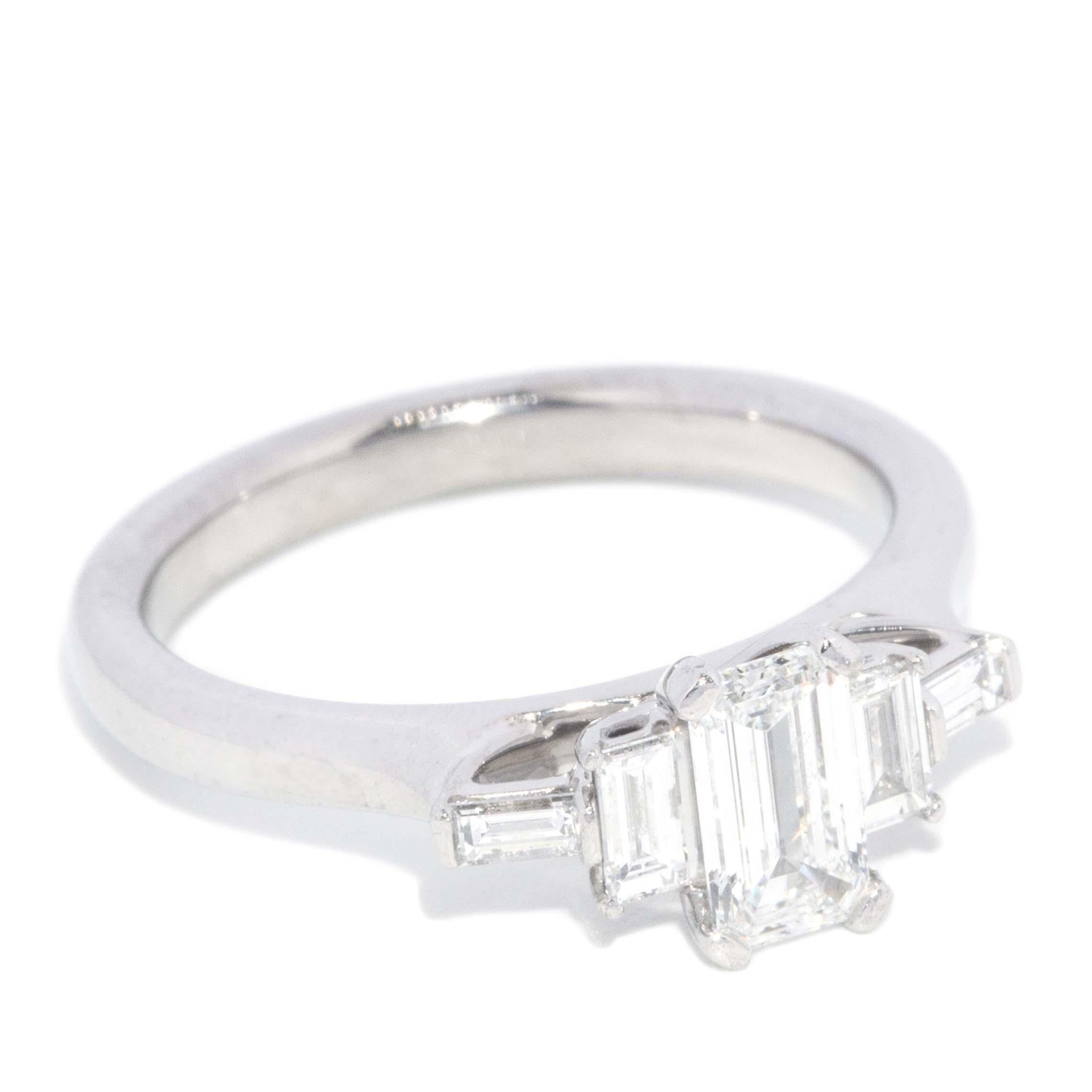 Contemporary Emerald & Baguette Diamond Ring 18 Carat White Gold