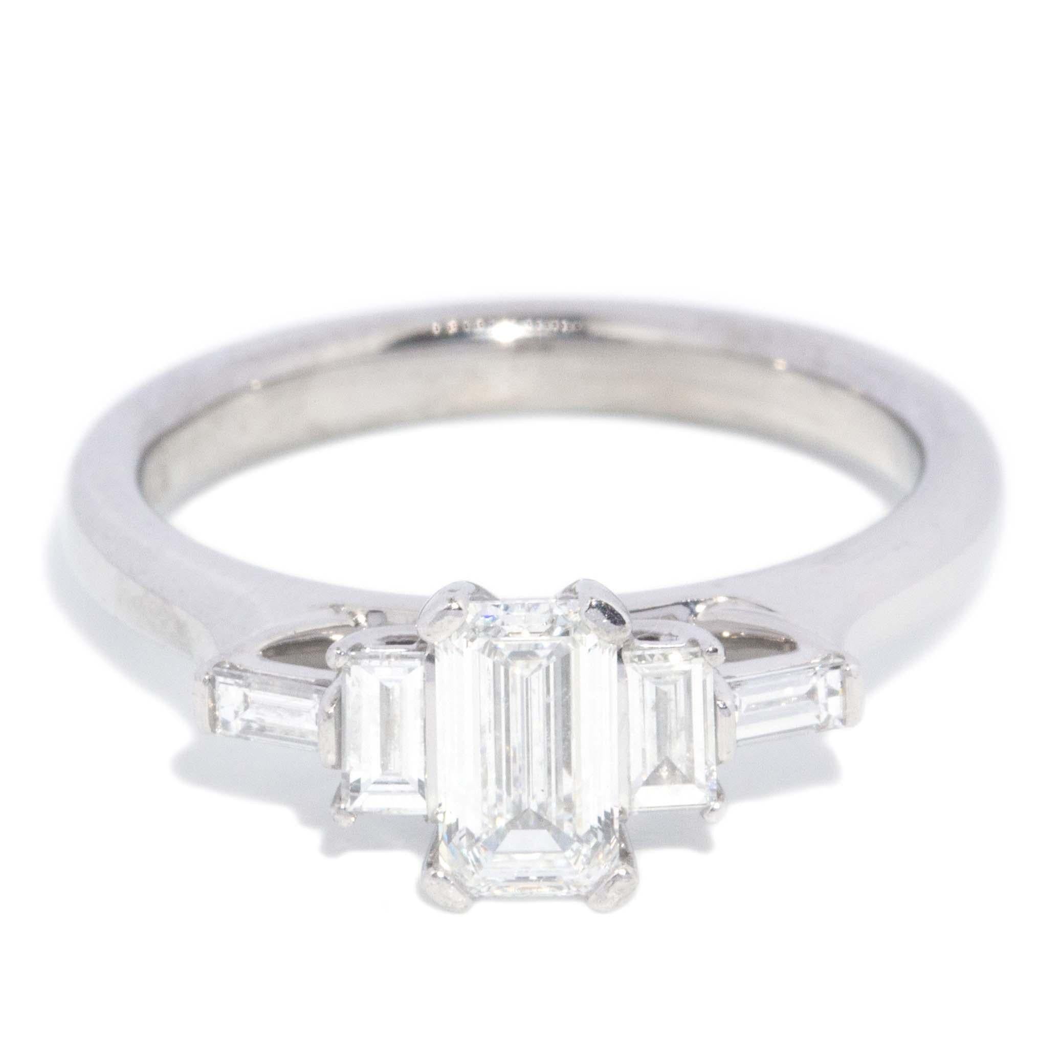 Contemporary Emerald & Baguette Diamond Ring 18 Carat White Gold