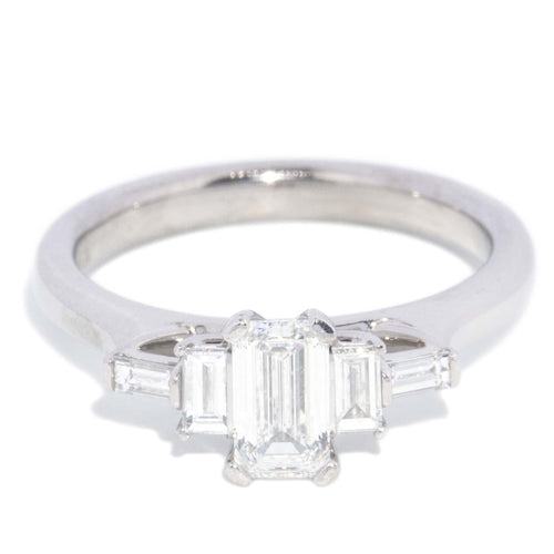 Bastilla Certified Emerald & Diamond Ring 18K White Gold