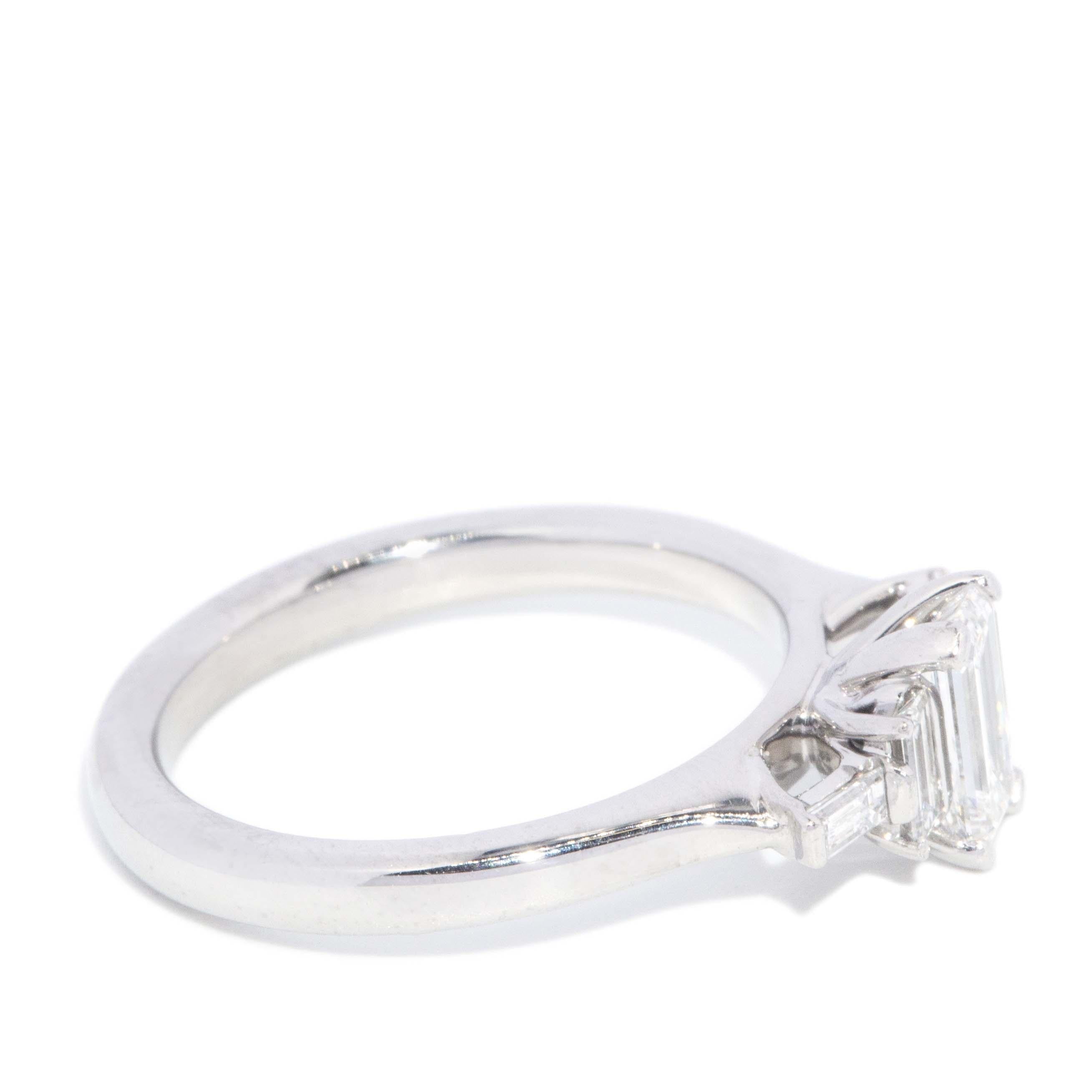 Contemporary Emerald & Baguette Diamond Ring 18 Carat White Gold