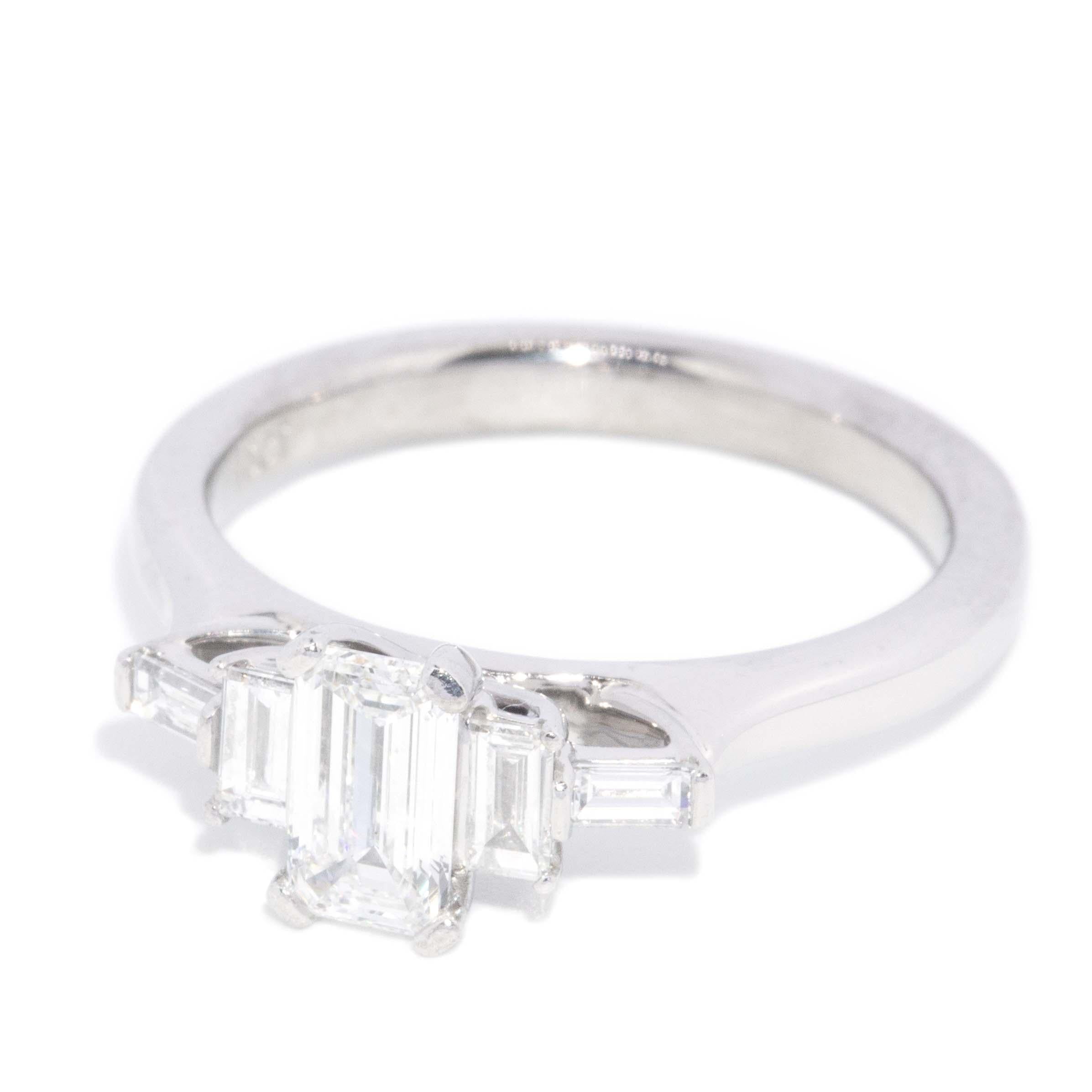 Contemporary Emerald & Baguette Diamond Ring 18 Carat White Gold