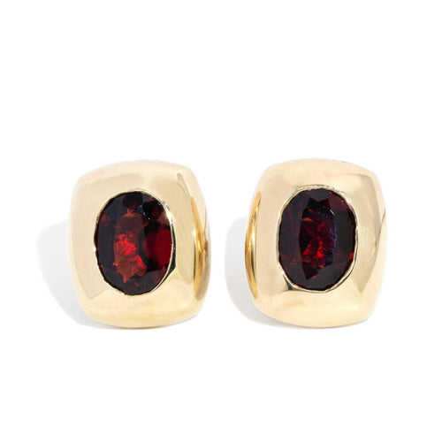 Bastina Almandine Garnet Cushion Studs 9K Yellow Gold