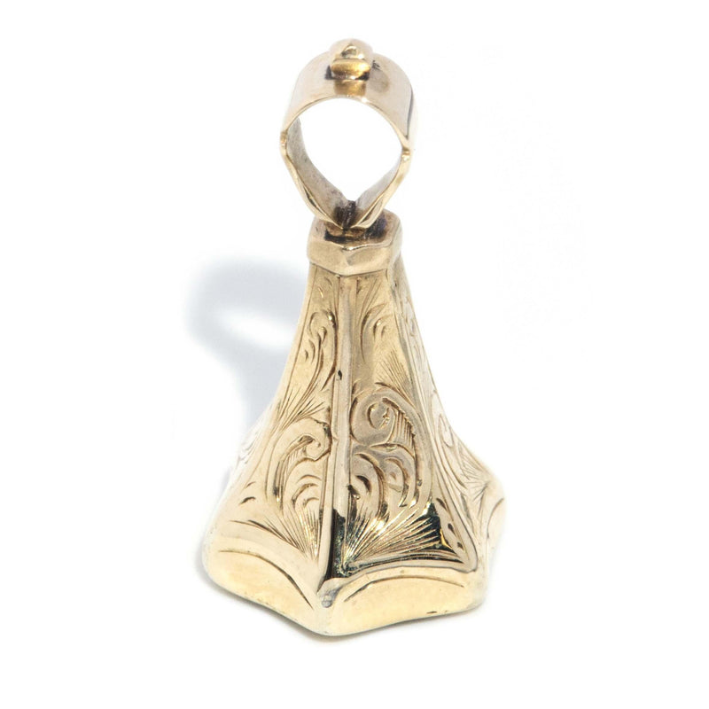 Antique 1920s Bloodstone Pendant Seal 9 Carat Yellow Gold