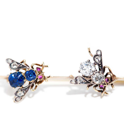 Bee Bee Edwardian Sapphire Brooch 14K Yellow Gold & Silver