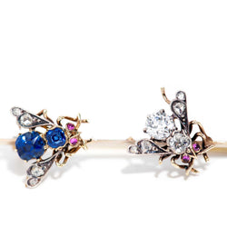 Antique Circa 1900s Diamond Sapphire Pearl Brooch 14 Carat Yellow Gold
