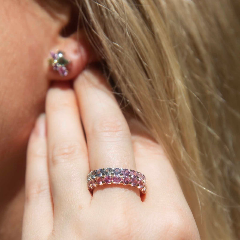 "Before The Stars" 18ct Gold Ceylon Sapphire Ombre Ring - Elegant luxury jewelry with stunning sapphire gradient design.