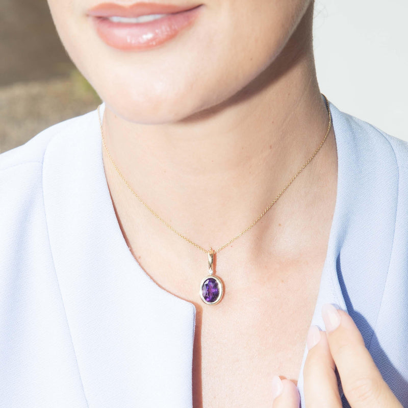 Vintage Circa 1990s Amethyst & Diamond Enhancer Pendant 9 Carat Gold