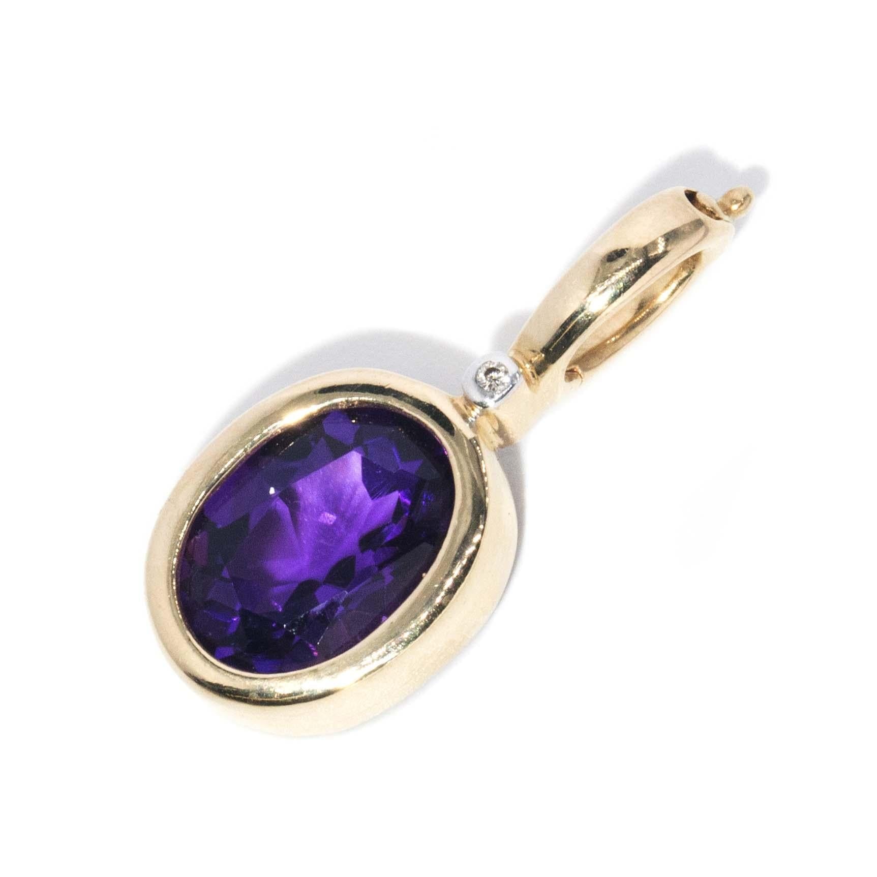 Vintage Circa 1990s Amethyst & Diamond Enhancer Pendant 9 Carat Gold