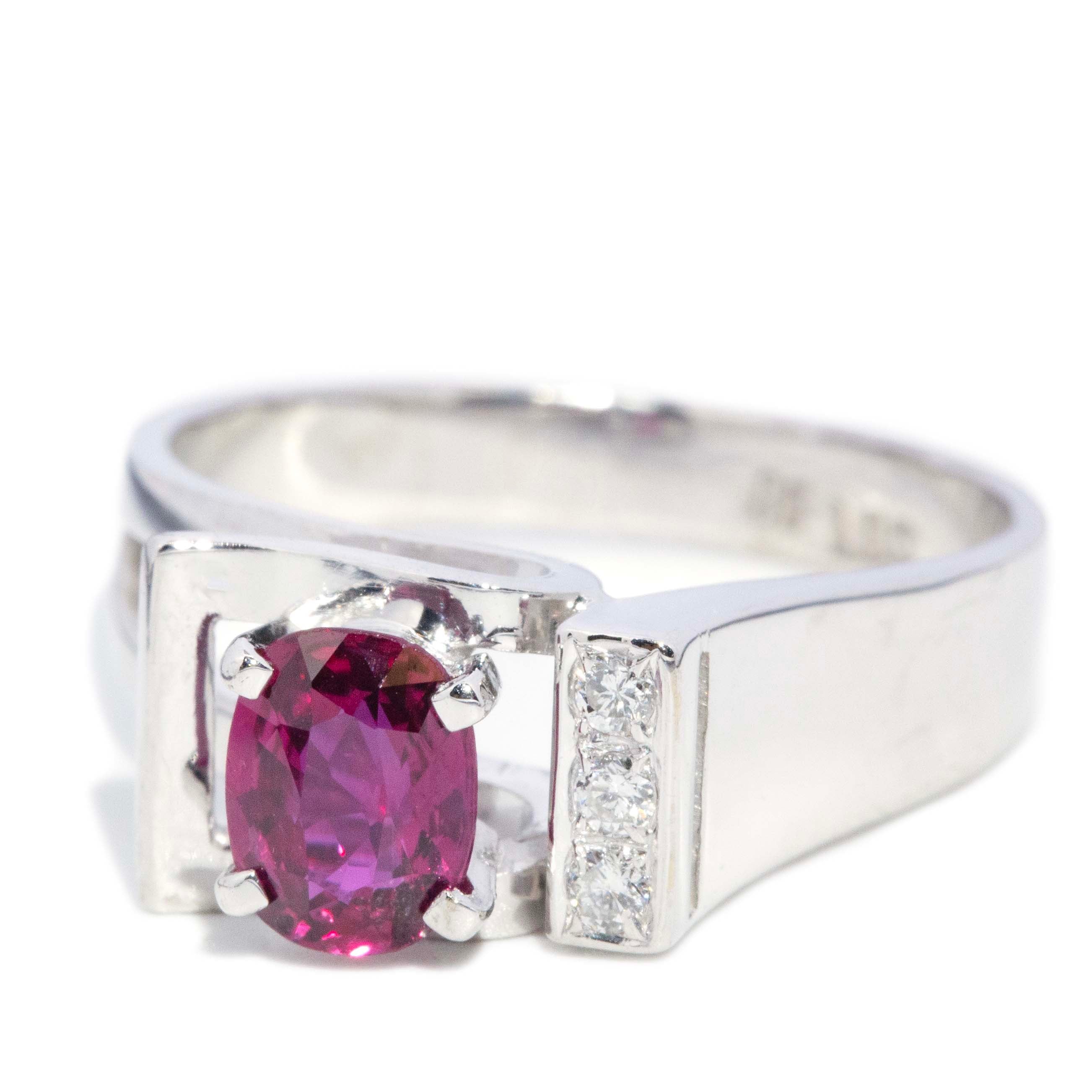 Belinda 1970s Ruby & Diamond Ring 14ct White Gold Rings Imperial Jewellery 