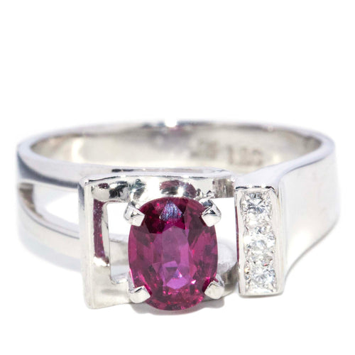 Belinda Asymmetrical Ruby & Diamond Ring 14K White Gold