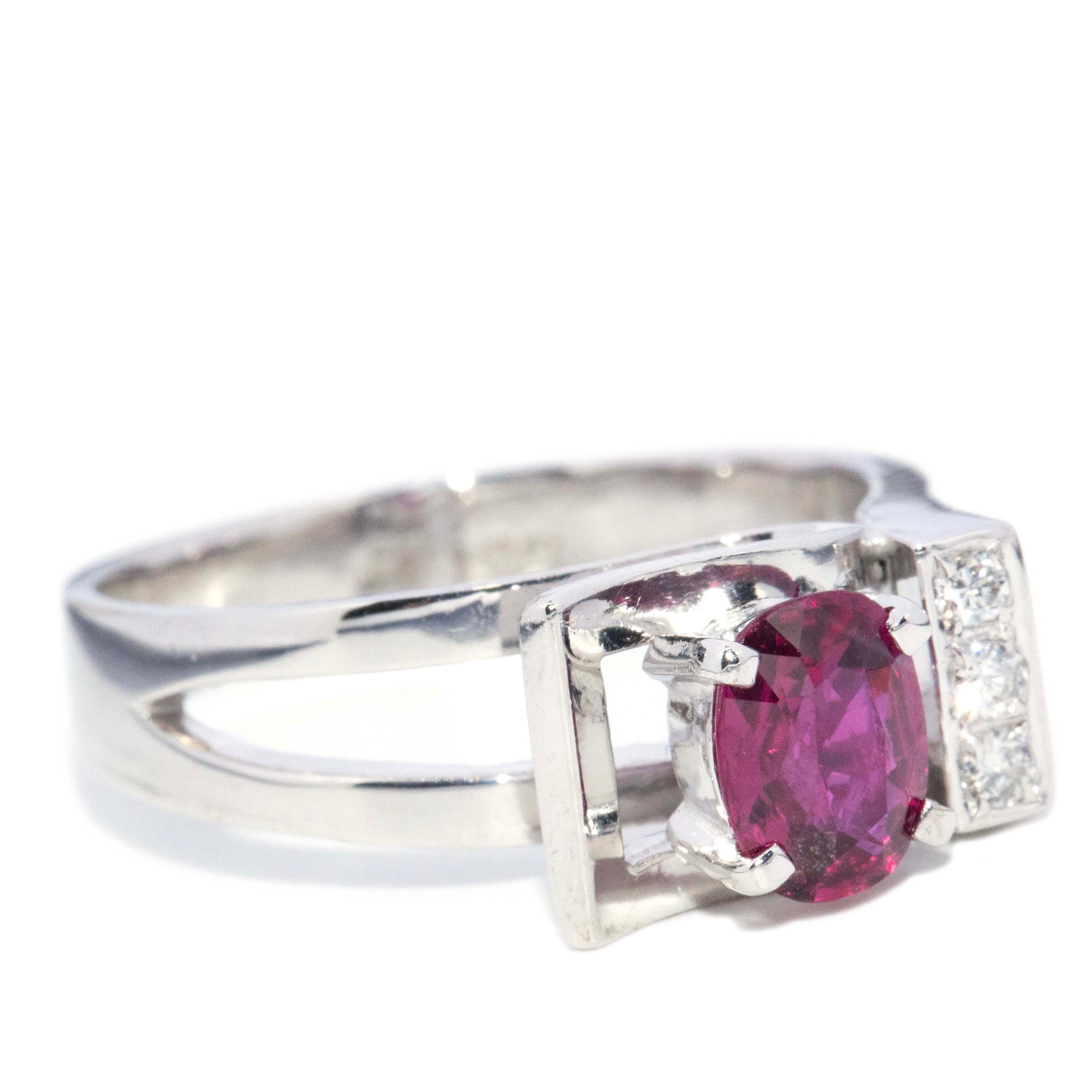 Belinda 1970s Ruby & Diamond Ring 14ct White Gold Rings Imperial Jewellery 
