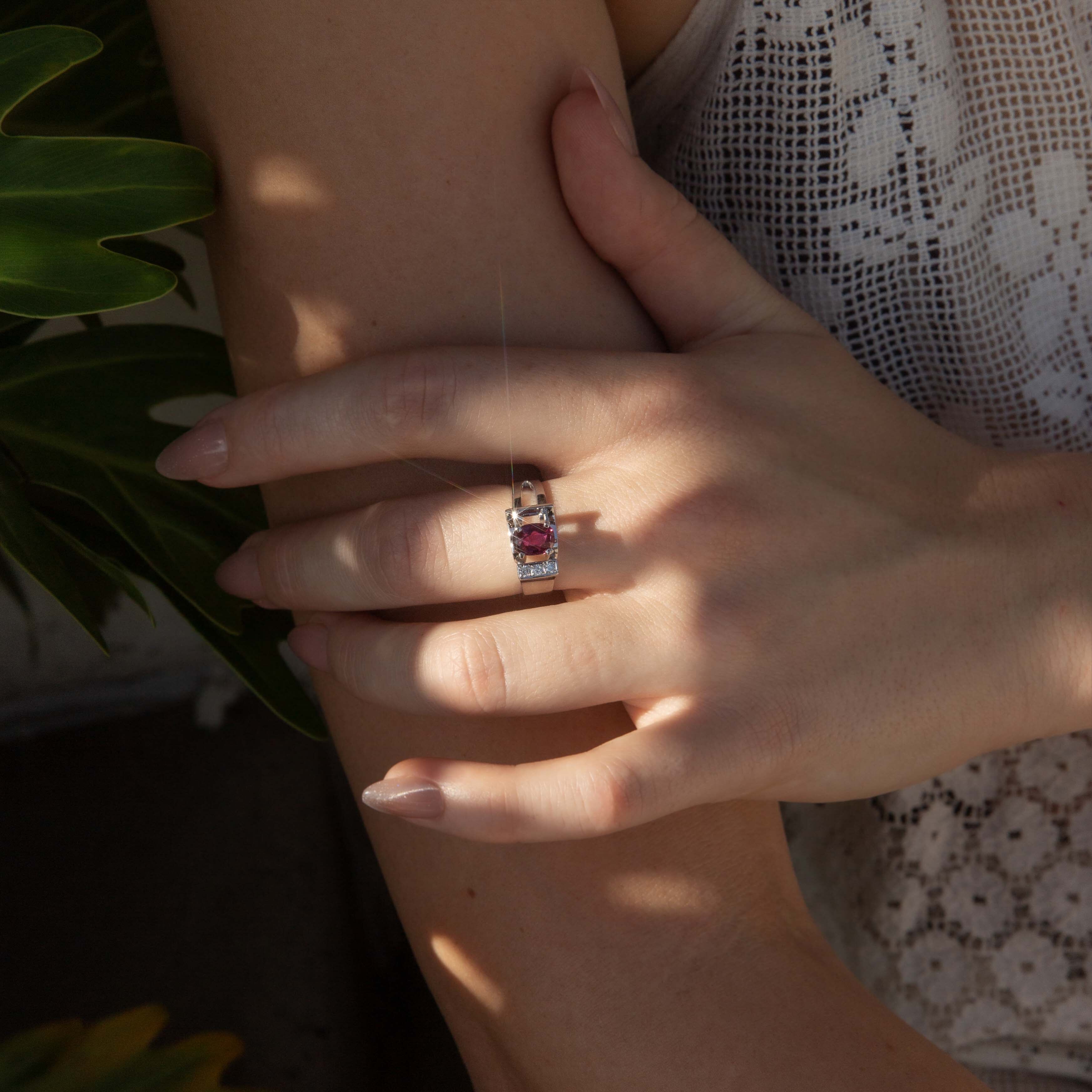 Belinda 1970s Ruby & Diamond Ring 14ct White Gold Rings Imperial Jewellery 