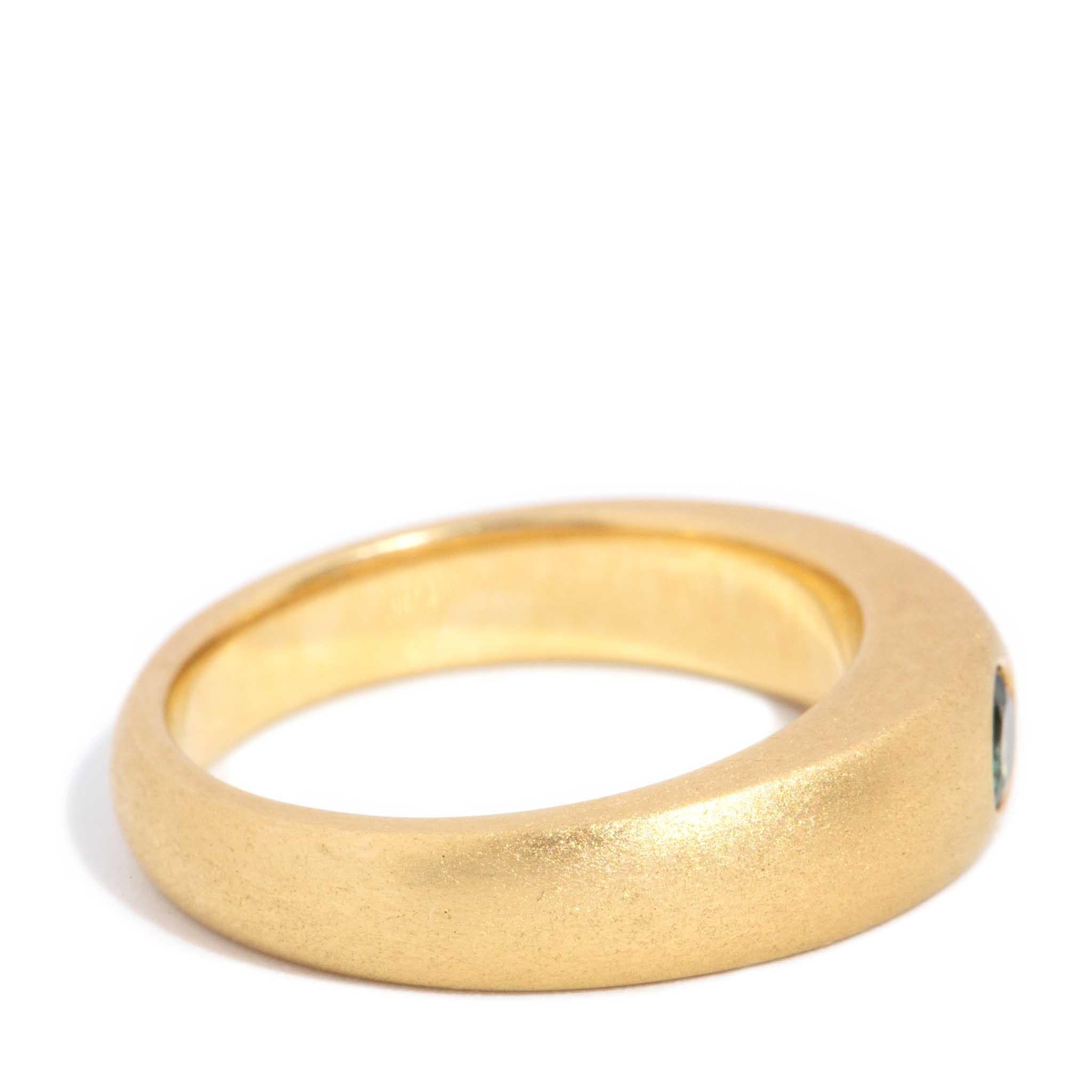 Contemporary Teal Sapphire Textured Ring 18 Carat Yellow Gold