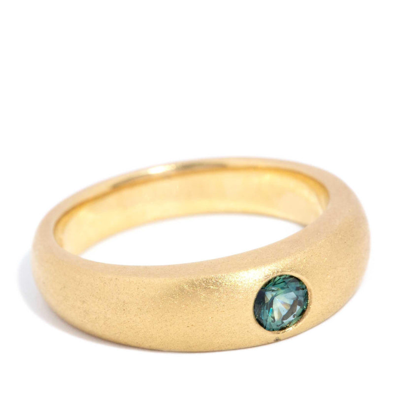 Contemporary Teal Sapphire Textured Ring 18 Carat Yellow Gold