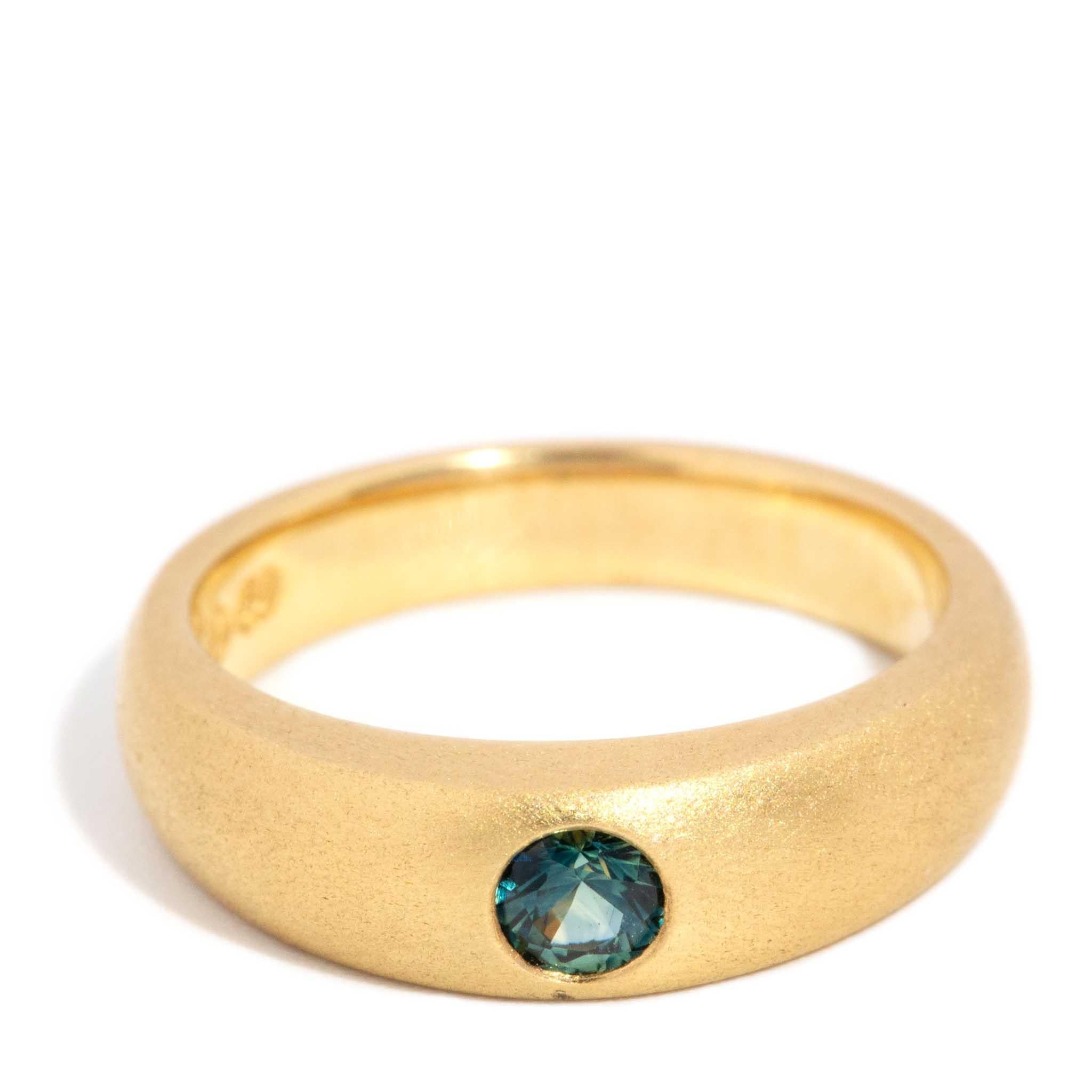 Contemporary Teal Sapphire Textured Ring 18 Carat Yellow Gold